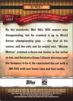 2010 Topps - History of the World Series #HWS7 Mel Ott Back